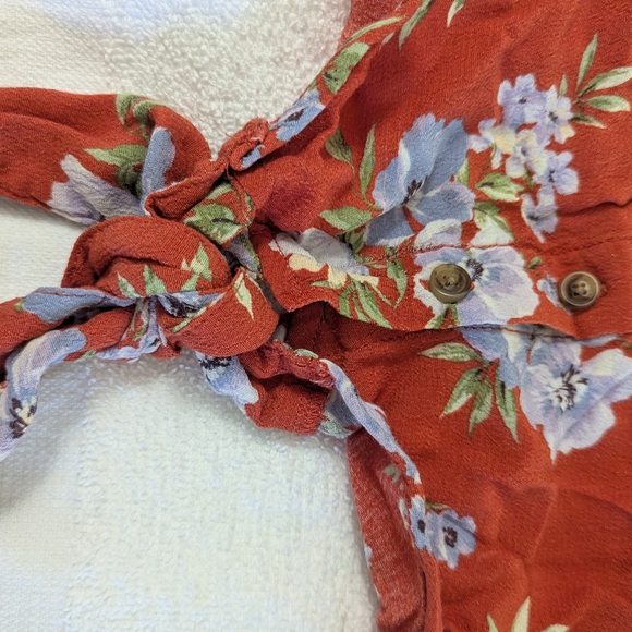 American Eagle Small Floral Tie-Front Crop Top Teen Tween Fall Summer School EUC - Picture 4 of 6